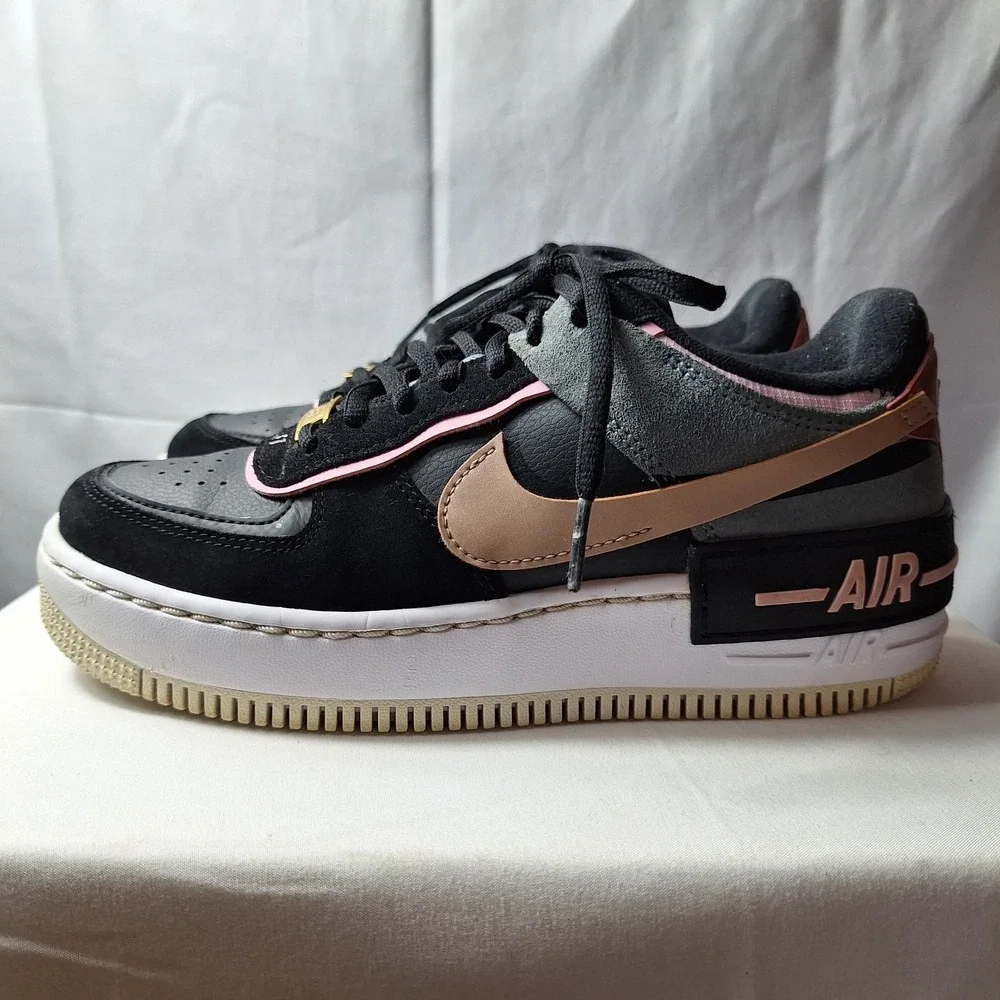 NIKE Air Force 1 Shadow Sneaker Womens Sz 7 Black Light Artic Pink Athleisure